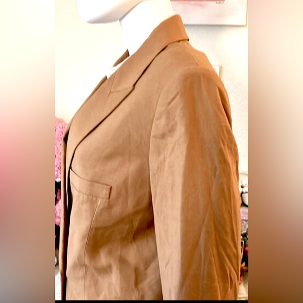 Oroton Double Breast Cotton Blazer Jacket Wide Peak Lapels in Toffee Size 10 NWT - Picture 7 of 11